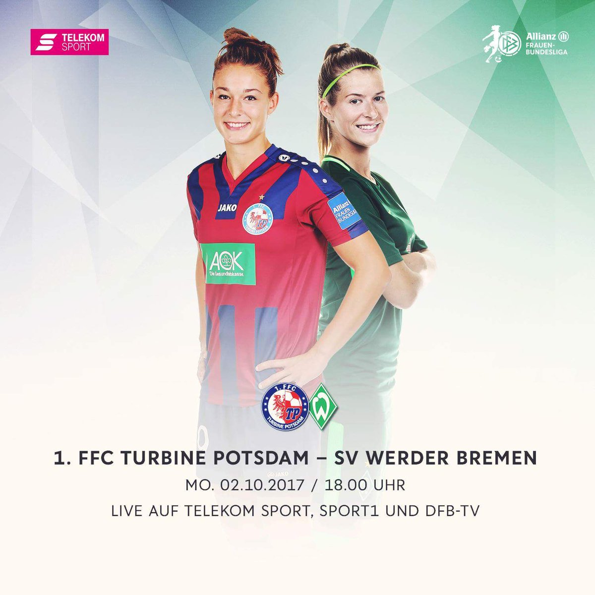 NewsFBL's tweet photo. TOMORROW: @Turbine_Potsdam Vs. @WerderBremen. [18:00 CET | Live on @SPORT1 | Streamed on @DFB_TV] | #TPSVW #AFBL #Round4 https://t.co/52QZRPd08a