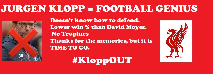 KloppMustGo's tweet photo. There will be a #KloppOUT march before the Man Utd game on 14th October. Flags &amp; banners welcome, it is time for action. https://t.co/cuJtgdViB6