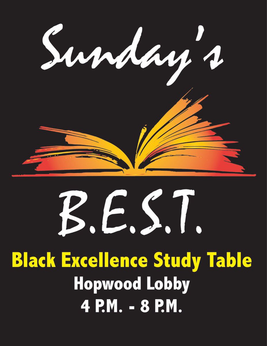 RMU_BSU's tweet photo. Look for a place to study ? Join BSU at Sunday’s B.E.S.T. from 4pm to 8pm in Hopwood Hall #ForTheCulture https://t.co/CIwwNuEDUv