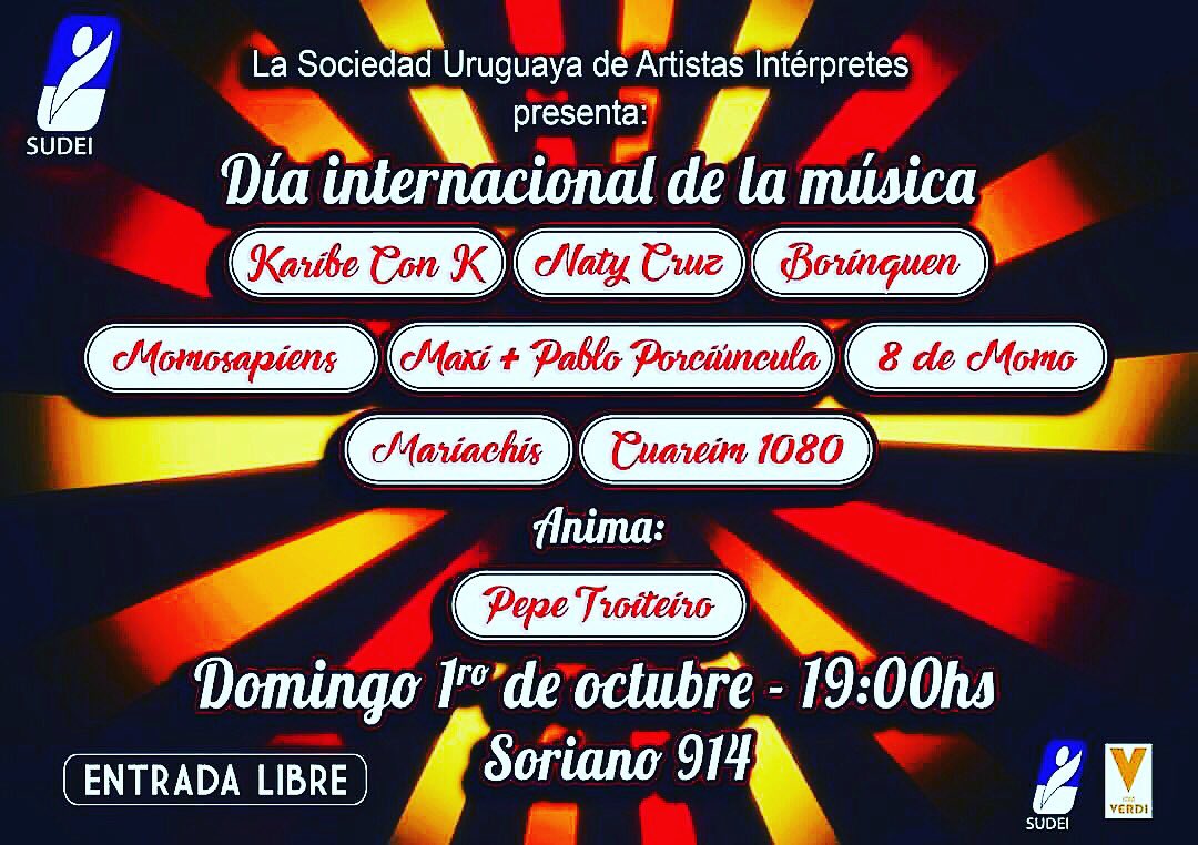 DLcontratacion's tweet photo. Hoy festejamos el #DiaInternacionaldelaMusica junto a grandes Artistas en un espectáculo con entrada libre #SudeiOrganiza #FelizDia https://t.co/j2CX7mYqIP