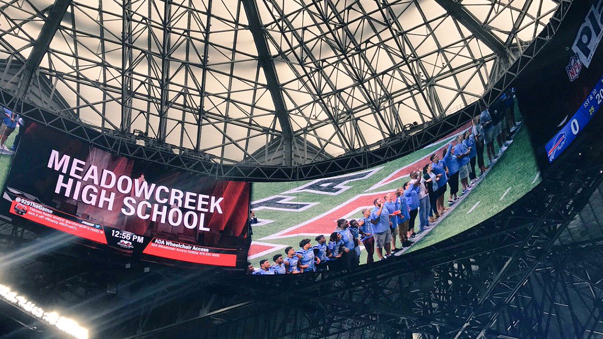 FalconsCR's tweet photo. Meadowcreek High School serves as the Flag Crew for today’s game vs the Buffalo Bills. 🏈 #RiseUp https://t.co/SP3p2L83s5