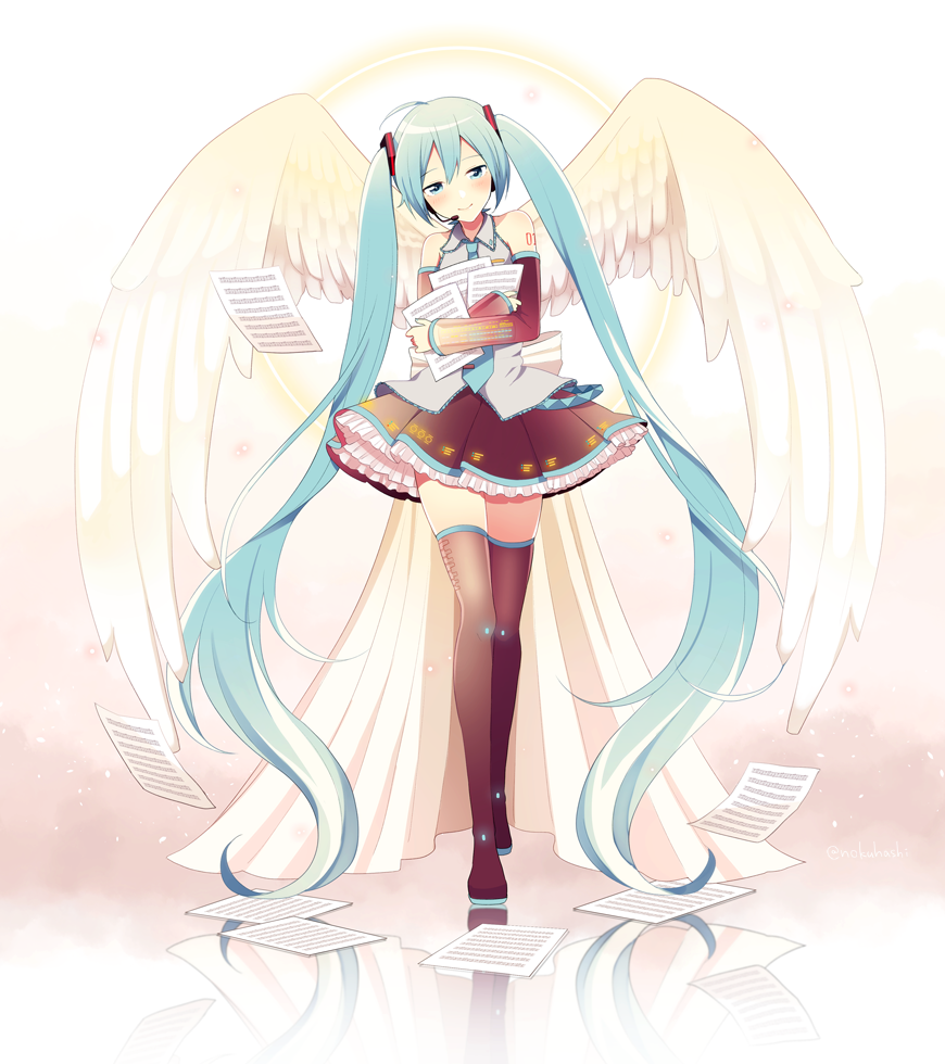 hatsune miku 1girl solo long hair wings skirt paper twintails  illustration images