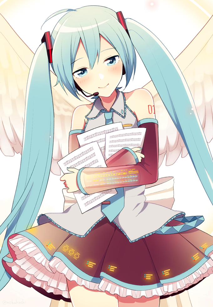 hatsune miku 1girl solo long hair wings skirt paper twintails  illustration images