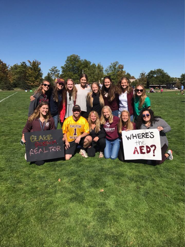 CalvinWLAX's tweet photo. We had so much fun cheering on our Coach and @CalvinLacrosse at the alumni game yesterday! #ProudPlayers #Where'sTheAED? https://t.co/sBxb9kVPau