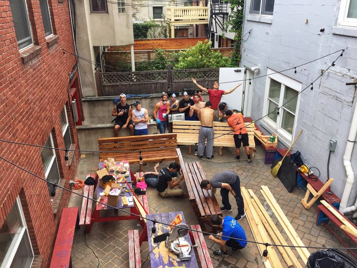 The brothers at NJA had a great time cleaning the house and finishing the courtyard benches at work weekend on Saturday!
