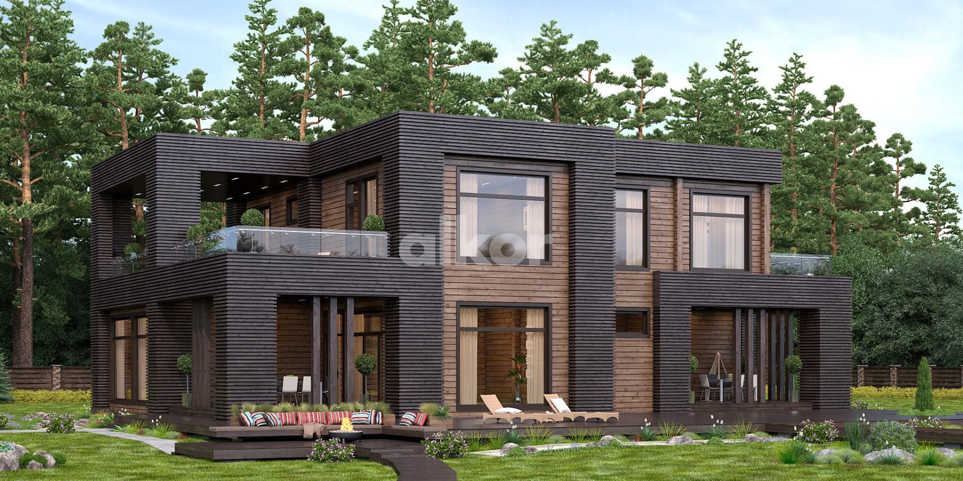 Дома из клееного бруса в стиле хайтек