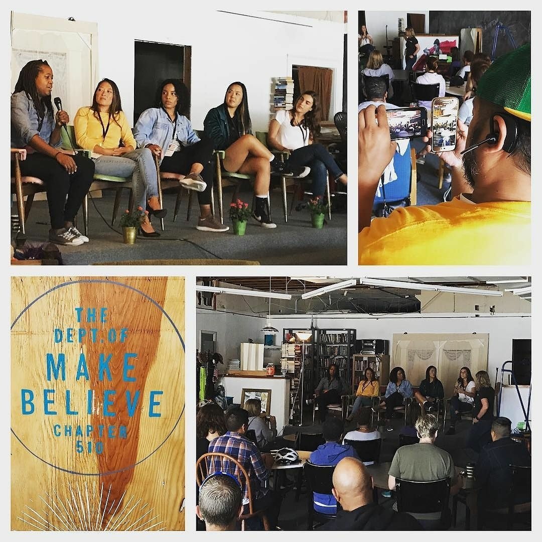 womensallbball's tweet photo. 📸 by @womensportsfilm
#CoffeeandConversation - @womensallbball @PickHerUpBall @MAHFIA_TV skatelikeagirlsfbay(ig) #womensportsfilm #wsff17 https://t.co/49sYrd5OIG