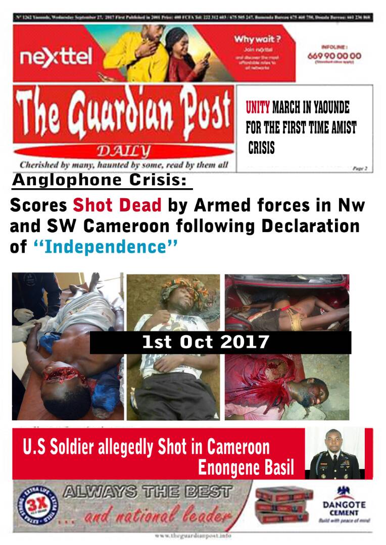 tatapaul2017's tweet photo. #GenocideAlert Cameroon governing forces kills more than thirty #SouthernCameroons youths today #FreeSouthernCameroons @CNNAfrica @UN https://t.co/j6tmOBZl5e