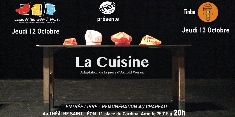 ThefMad's tweet photo. Après Madrid, la cuisine TOP #thef debarque à Paris. J-11 Hâte de vous servir! #lesamisdarthur #tinbo #carritatif #theatre #cuisine #octobre https://t.co/3dppx1iOAf
