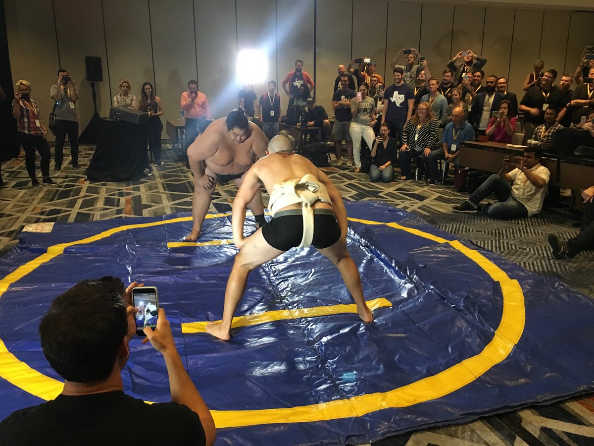 rtwdave's tweet photo. Best end to a conference: watching @noahkagan try and tackle a pro sumo wrestler. #sumocon17 @AppSumo https://t.co/UmpAF9ySnF