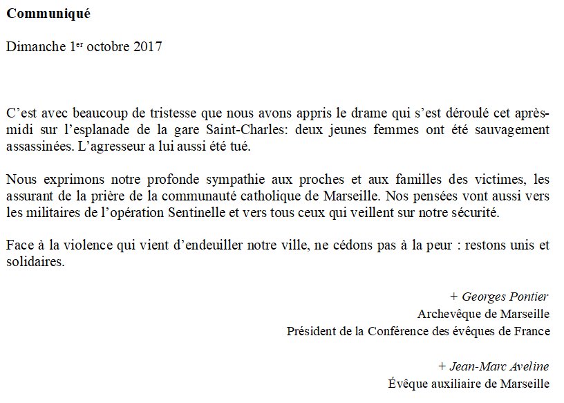🔵 Communiqué de #MgrPontier (archevêque de #Marseille et président de <a href="/Eglisecatho/">Église catholique en France</a>) et de #MgrAveline (évêque auxiliaire de #Marseille)
