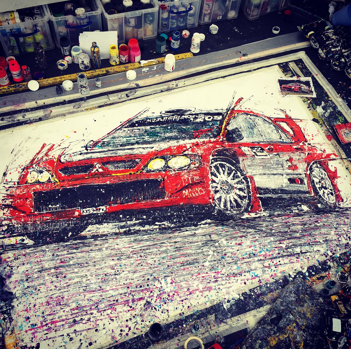 Ta-dah! Here's the <a href="/MMRrallysport/">MMR Rallysport</a> Lancer WRC04 created as a <a href="/Popbangcolour/">Popbangcolour</a> artwork today <a href="/TRAX_SHOWS/">TRAX</a> with <a href="/adrianflux/">Adrian Flux</a> - likey it? 👀🚗🎨🏁