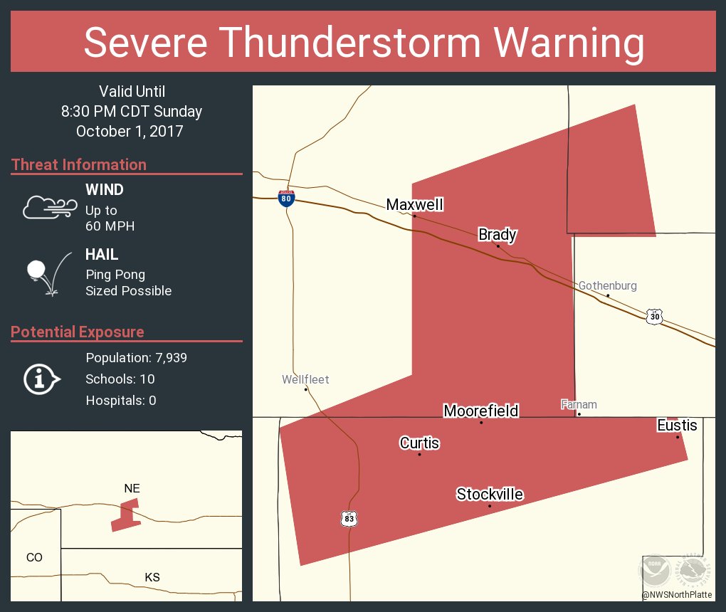 NWSSevereTstorm's tweet photo. Severe Thunderstorm Warning including Curtis NE, Brady NE, Eustis NE until 8:30 PM CDT https://t.co/4Ai9ChNGOE