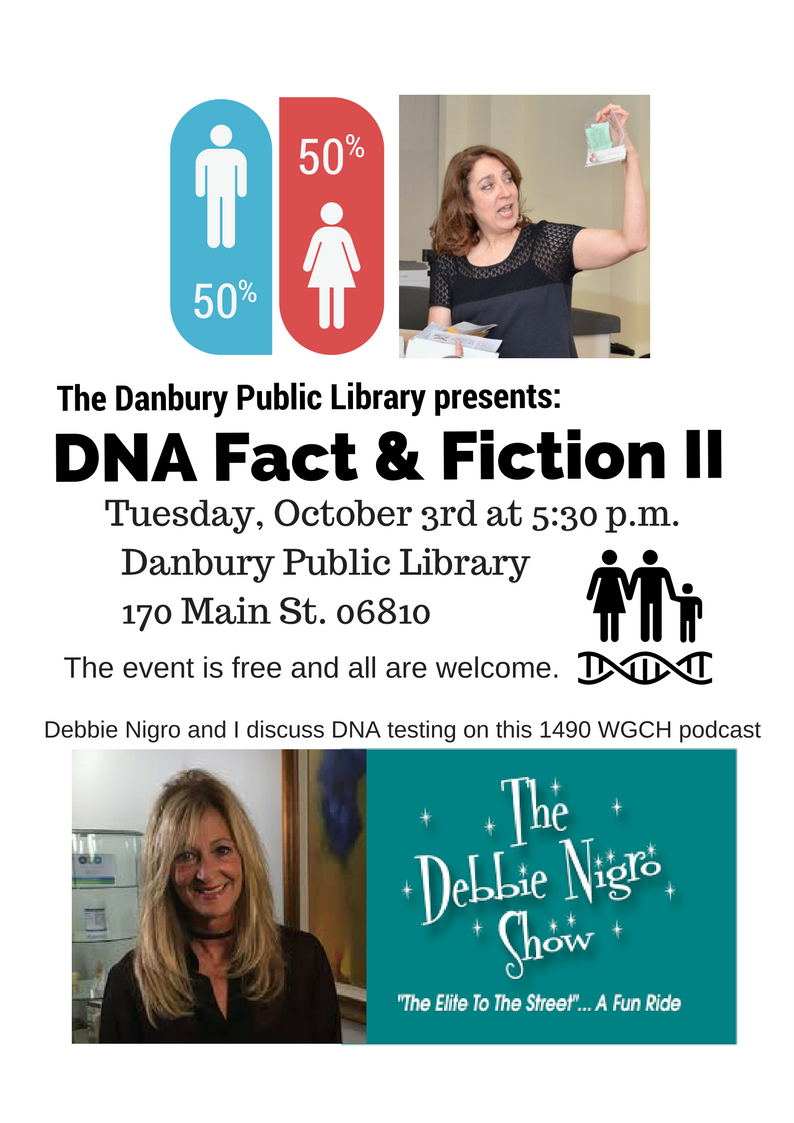 DNA Fact &amp; Fiction II, <a href="/danburylibrary/">Danbury Library</a>, Tue, 10/3, 5:30 - 6:30P, Please pre-register. Hear <a href="/debbienigro/">Debbie Nigro</a> DNA podcast: archives.warpradio.com/btr/wgcharchiv…