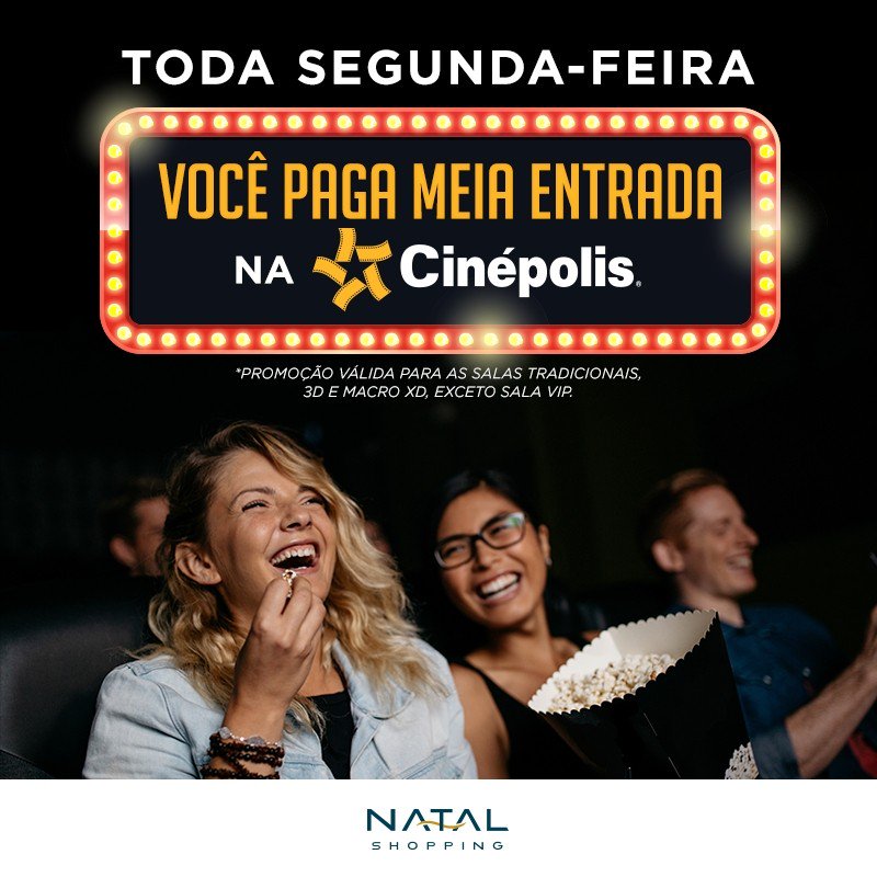 Natal_Shopping's tweet photo. Não precisa ser estudante! Todo mundo paga meia entrada às segundas-feiras no Cinépolis! Escolha o filme, pegue sua pipoca e divirta-se. https://t.co/g8zXABXoLz