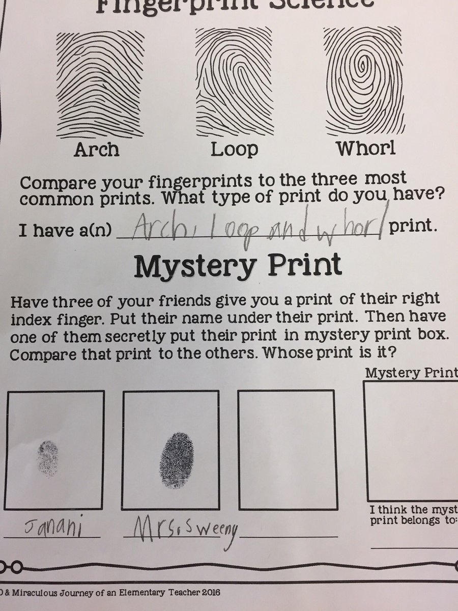 KimSweeney2's tweet photo. STEM Fun Friday.... Fingerprint Mystery!  What kind of fingerprint do you have? https://t.co/B7VwhdqwTH