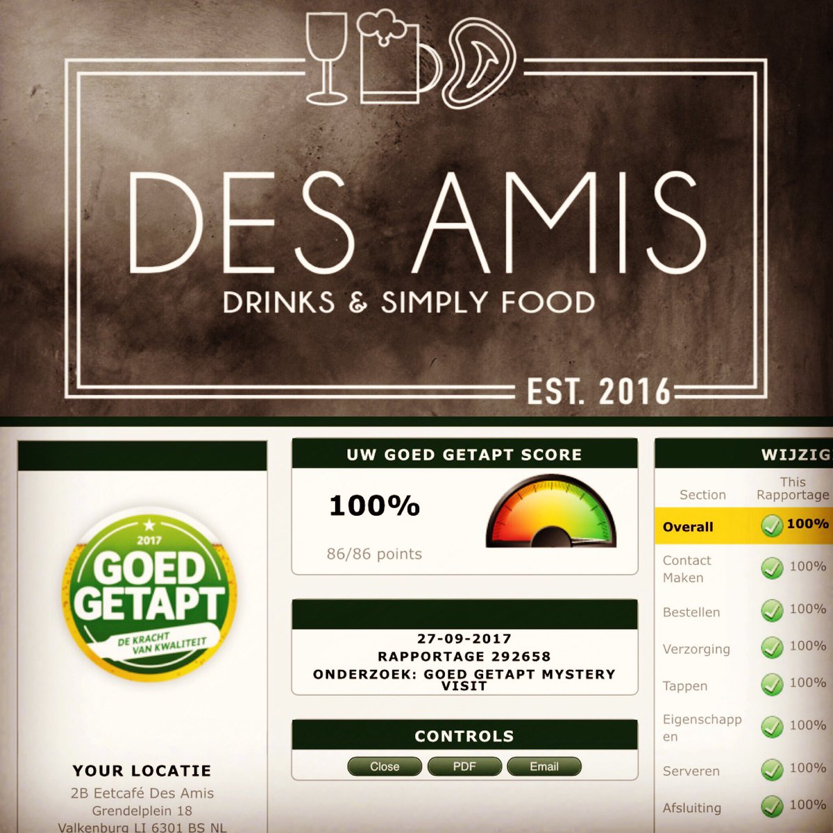 Top rapportage ontvangen op deze bijzondere dag! 👌🏻🥇🍻🍾🎉 #OneYear #ProudOwners #1 #GoedGetapt #Bier #BrandBier #100% #DesAmis #Valkenburg