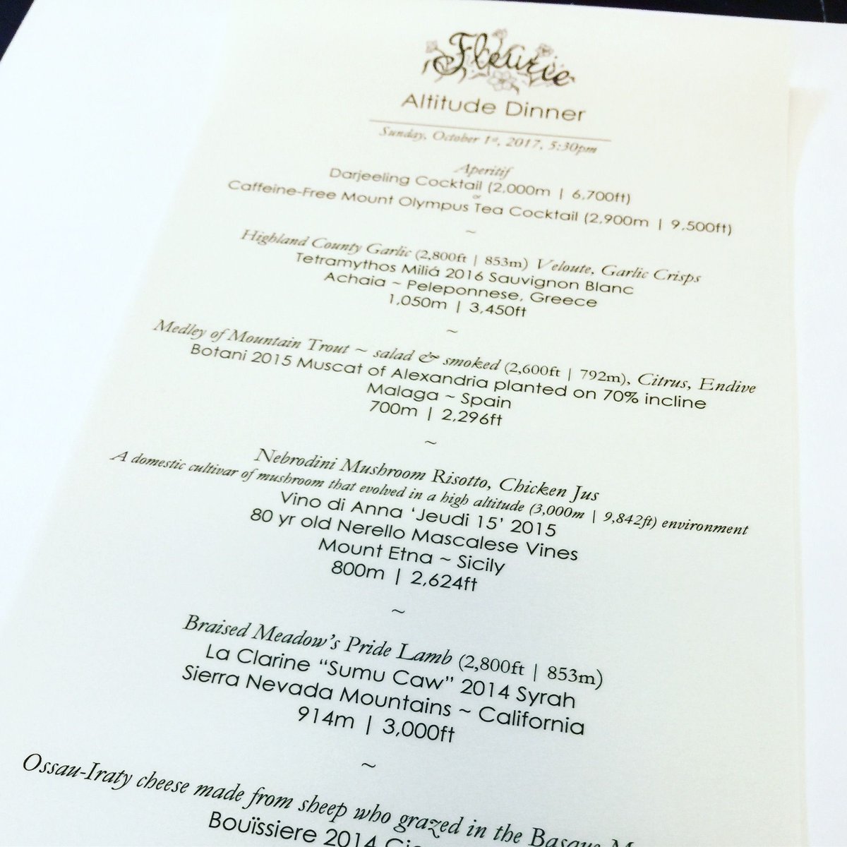 It's about to happen! A dinner featuring wines and foods from high altitudes...