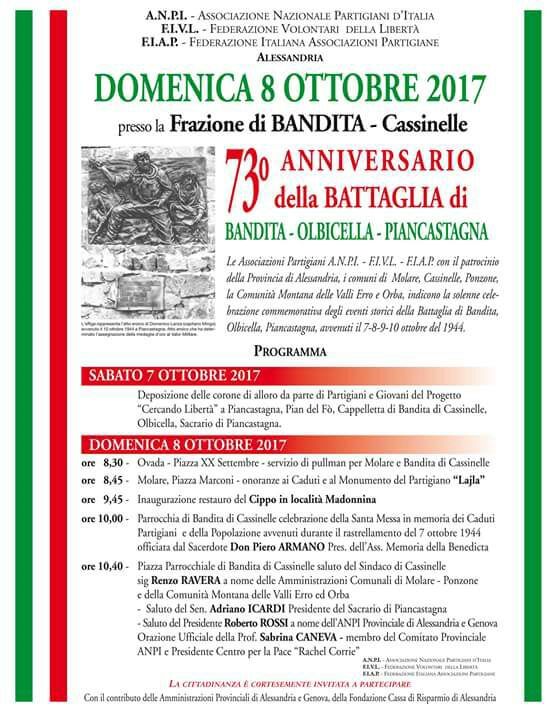 ANPIValBormida's tweet photo. Domenica 8 Ottobre a Bandita di Cassinelle https://t.co/mFnf2Sa5XI https://t.co/3rztVK7tHk