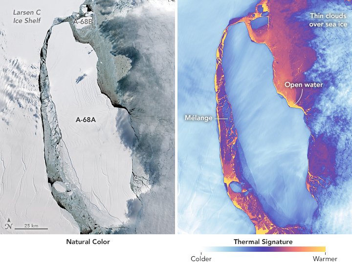NASA's tweet image. No longer under the cloak of 2017 polar night, scientists get 1st sunlit view of the iceberg from Larsen C ice shelf go.nasa.gov/2yhRfLk