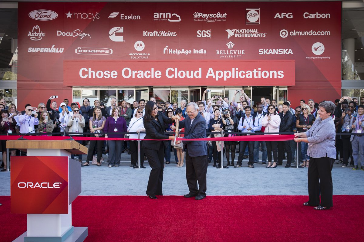 Oracle CloudWorld (@cloudworld) on Twitter photo San Francisco's <a href="/mayoredlee/">Mayor Ed Lee</a> and #Oracle CMO Judy Sim cut a ribbon to commemorate the redesigned <a href="/MosconeCenter/">Moscone Center</a> and the beginning of #oow17. San Francisco's <a href="/mayoredlee/">Mayor Ed Lee</a> and #Oracle CMO Judy Sim cut a ribbon to commemorate the redesigned <a href="/MosconeCenter/">Moscone Center</a> and the beginning of #oow17.