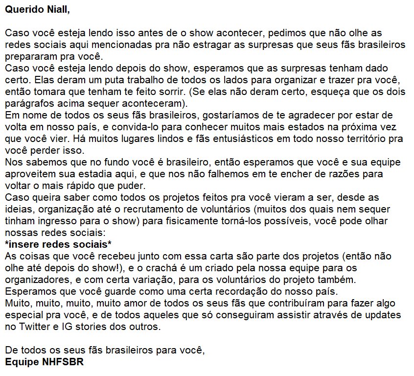 NHTourBRA's tweet photo. ESSA FOI A CARTA ENTREGUE PELA NOSSA ADM À EQUIPE DO NIALL DURANTE O M&amp;G! ESPERAMOS QUE CHEGUE ATÉ ELE! #FlickerSessionsBrazil 🇧🇷 https://t.co/2bGX1uXgBL