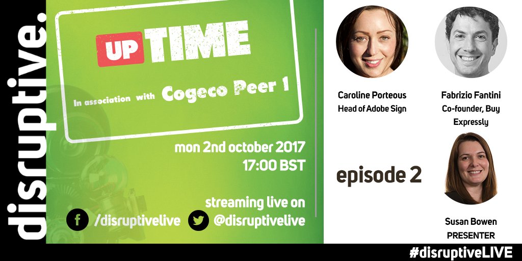 disruptivelive's tweet photo. Don't miss the digital transformation! Live 2/10 17:00BST #UpTime w/ @CogecoPeer1. #DisruptiveLIVE #Tech #Business https://t.co/JOvRBI2O4j https://t.co/4hATyyYsfm