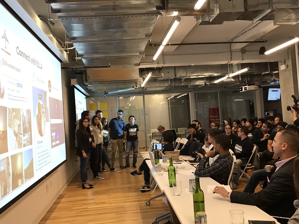 nycsw's tweet photo. Team Ella answering questions from the judges. #LatinxTech #SWNYC https://t.co/5chiZDhz3d