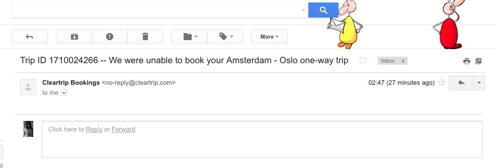 itikagupta's tweet photo. @Cleartrip WTF is wrong with your website? You take my booking payment and then send a one line email saying we couldn't make booking? 1/3 https://t.co/e9ap7ONxFM