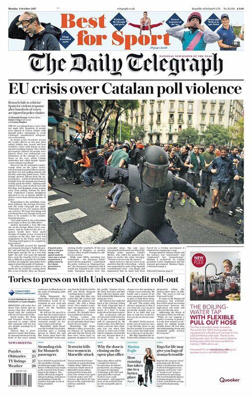 sergipitarch's tweet photo. Si Rajoy no quería internacionalizar el problema catalán que cambie de asesores. La brutalidad policial en el 1-O, portada en media UE https://t.co/JfuAvTZALZ