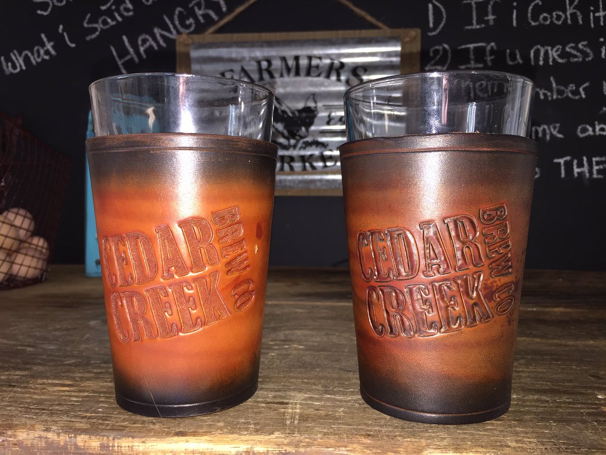 SkinPeddler's tweet photo. Handmade leather pint glass koozies for a great brewery #cedarcreekbrewco #CraftBeer #indiana #indybeer https://t.co/EkOvAZ6W8T