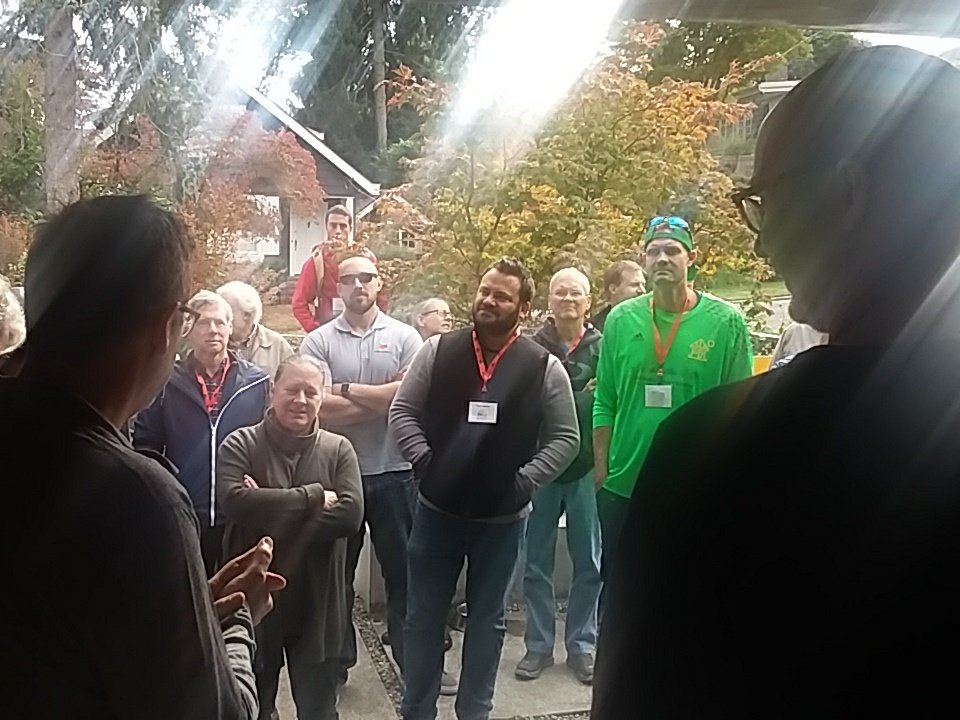 AdamJCohen's tweet photo. Dan and Prentice meet the tour group at Madrona #passivehouse at #naphc2017 https://t.co/7O2y8u2rKT