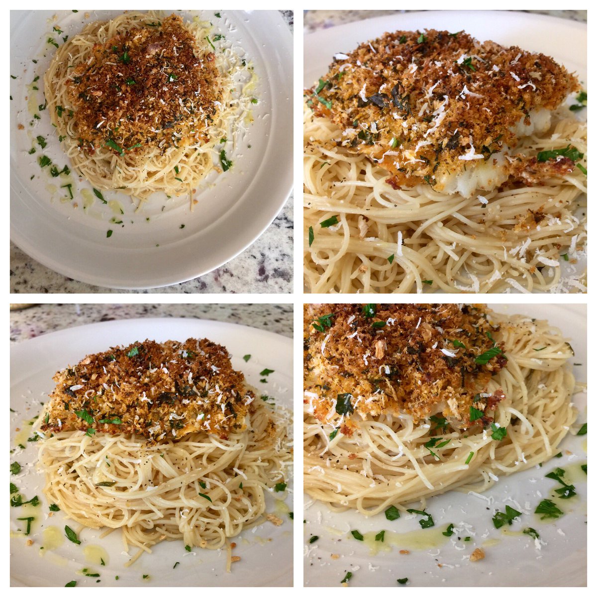 1HotDish's tweet photo. My Baked #Panko Breaded Wild Caught #Cod on Garlic Noodles. #GarlicNoodles #WildCaughtCod #Noodles #Garlic #LoveToCook #Foodie #BakedFish https://t.co/yWjj5ALO3n