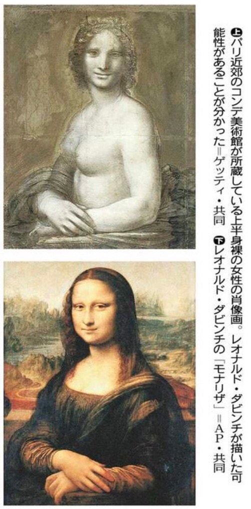 紙面【社会】服を脱いだモナリザ？パリ郊外の美術館が所蔵する上半身裸