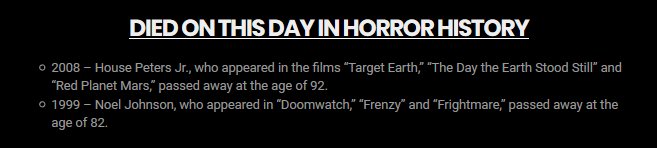 PlentyDreadful's tweet photo. #TodayInHorror - Actors/actresses, writers/directors etc. that died October 1st. #Deaths #Horror (credit: https://t.co/xT1GJUJ6W3) https://t.co/5FHrT2NRdw