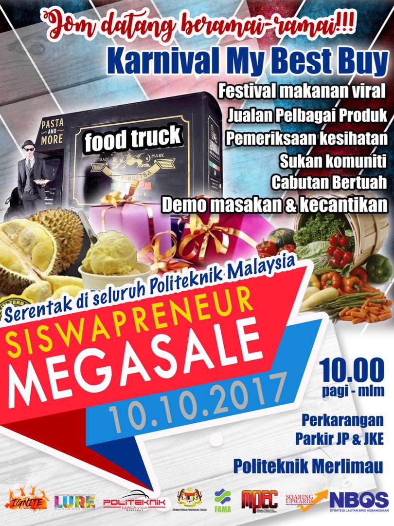 pmm_poliedu's tweet photo. Jom datang beramai-ramai ke Program SISWAPRENEUR MEGA SALE bertempat di Politeknik Merlimau pada 10 Oktober 2017 (10 pagi - 10 malam). https://t.co/sb5B1T7SwY