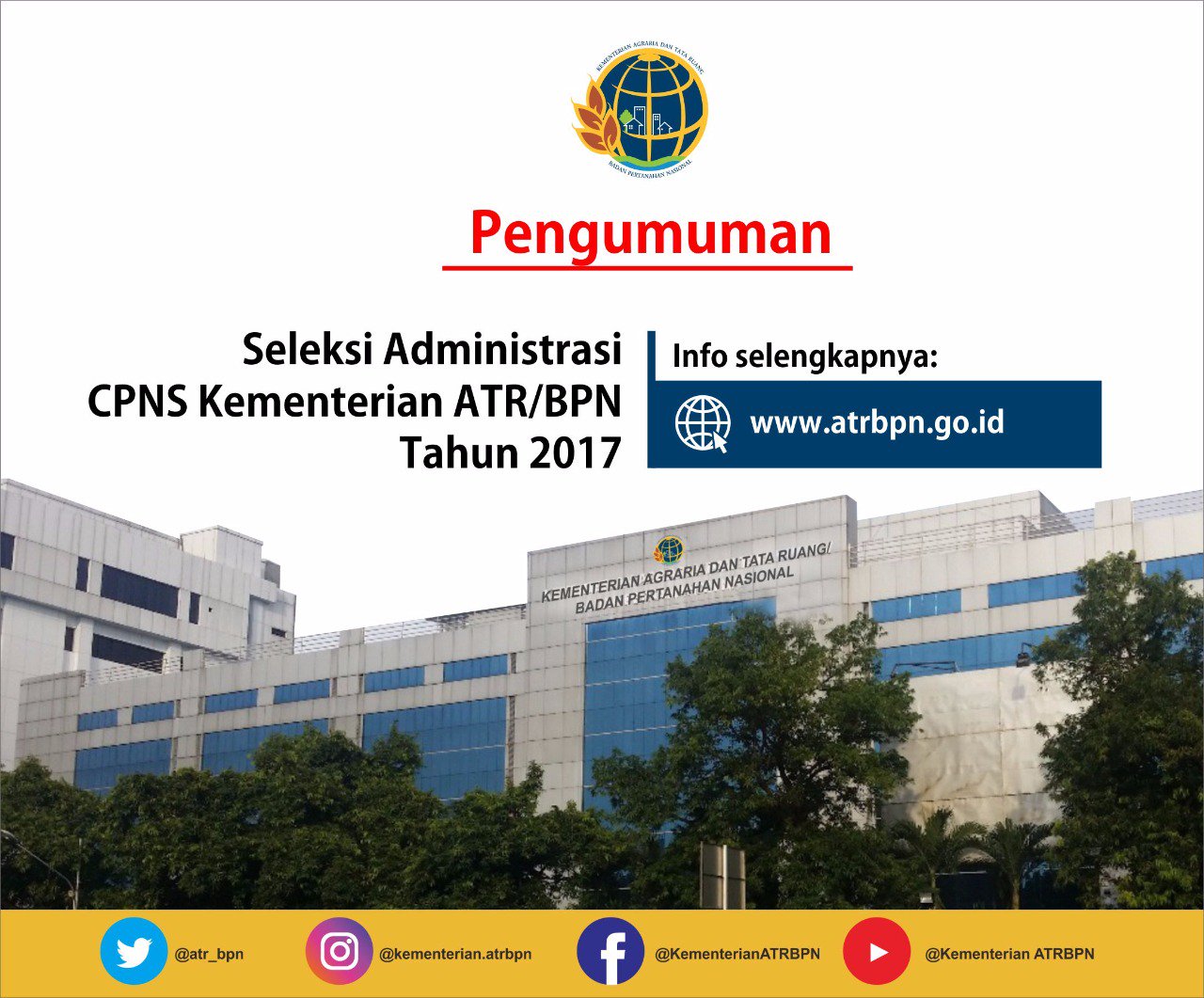 Agraria Tata Ruang Pa Twitter Pengumuman Seleksi Adm Penerimaan Cpns Kementerian Atr Bpn Silakan Lihat Di Https T Co Spqltrbodh