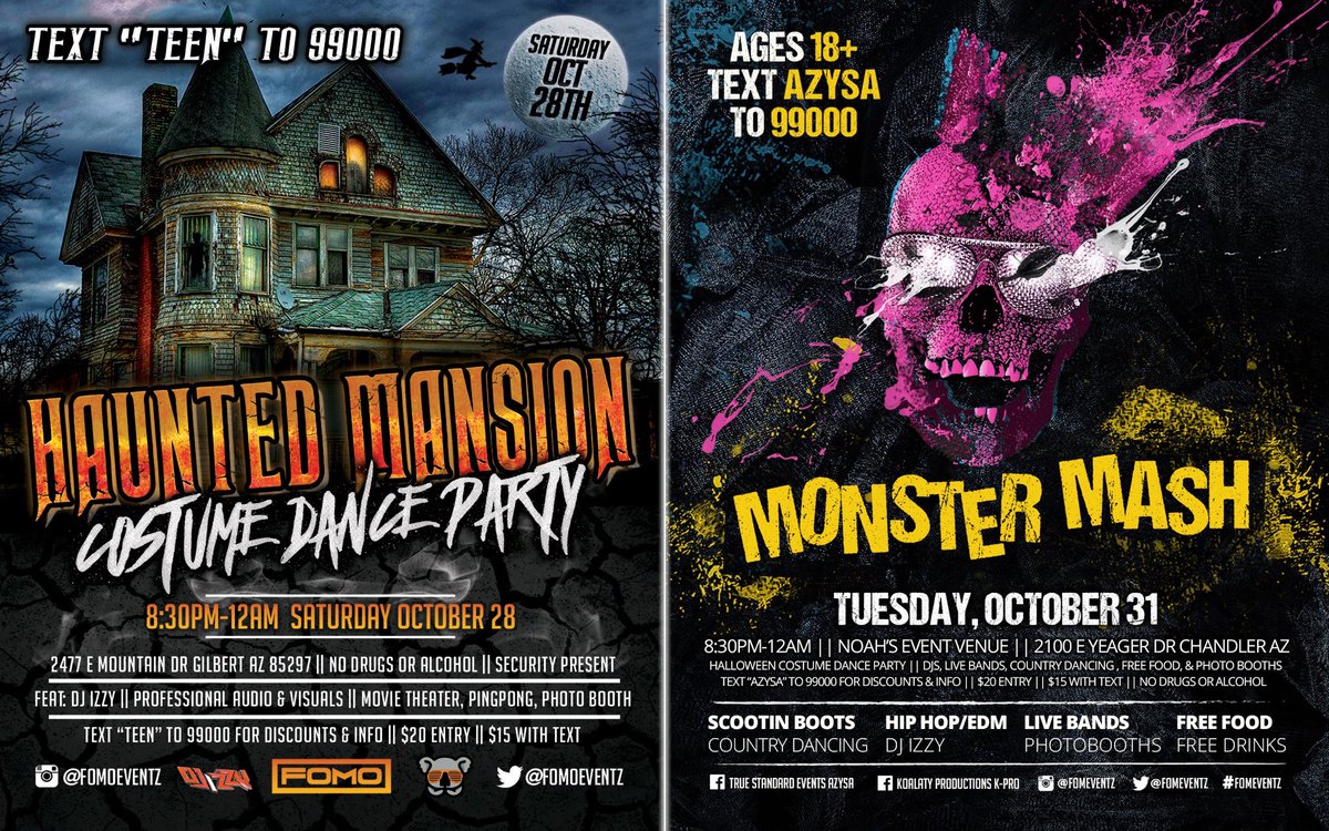 FOMOeventz's tweet photo. 🎃Haunted Mansion Teen Party Saturday 10/28
🎃18+ Monster Mash Party Tuesday 10/31
🎃RT for a Chance to Win FREE TIX 
🎃@FOMOeventz #FOMOeventz https://t.co/084RBU1sio