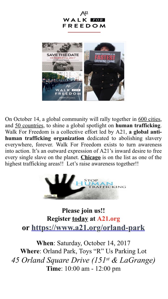 WFFOurChicago's tweet photo. If you're in Chicago and are anti-Human Trafficking, come join forces w/ us and raise awareness! https://t.co/uKnSAF8WSS