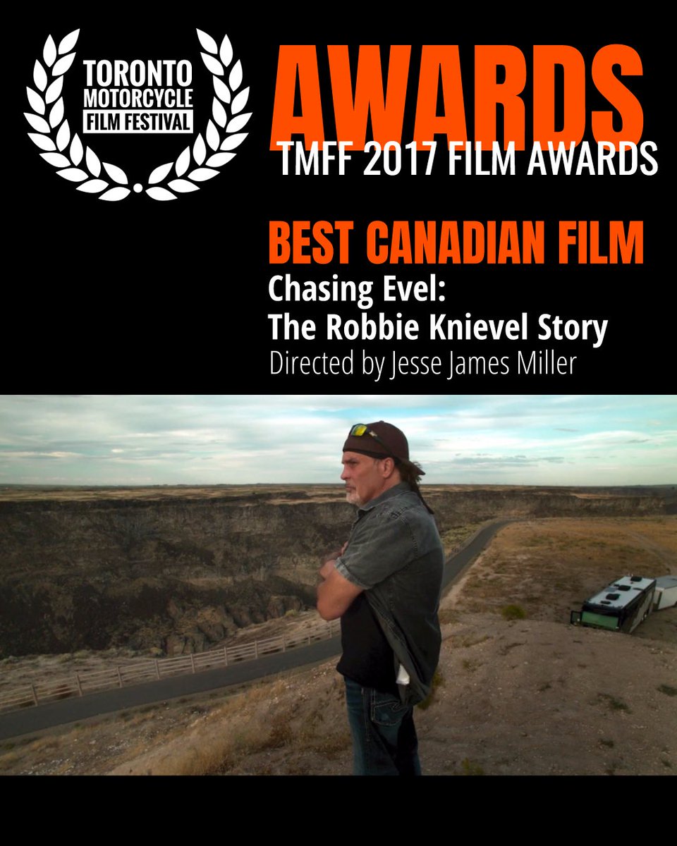 themotofilmfest's tweet photo. CHASING EVEL: THE ROBBIE KNIEVEL STORY directed by Jesse James Miller wins the Best Canadian Film award at #tmff2017 https://t.co/J1doGm10xc