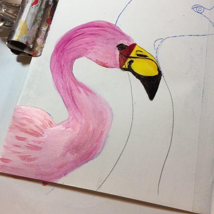 Peleegirl's tweet photo. We've got a #pink #flamingo. Two more to go. .@thestromboshow @strombo #sundayinthestudio #birdart #birdsofinstagr… https://t.co/3DLZqSHH6l https://t.co/nC8kdbSzNh
