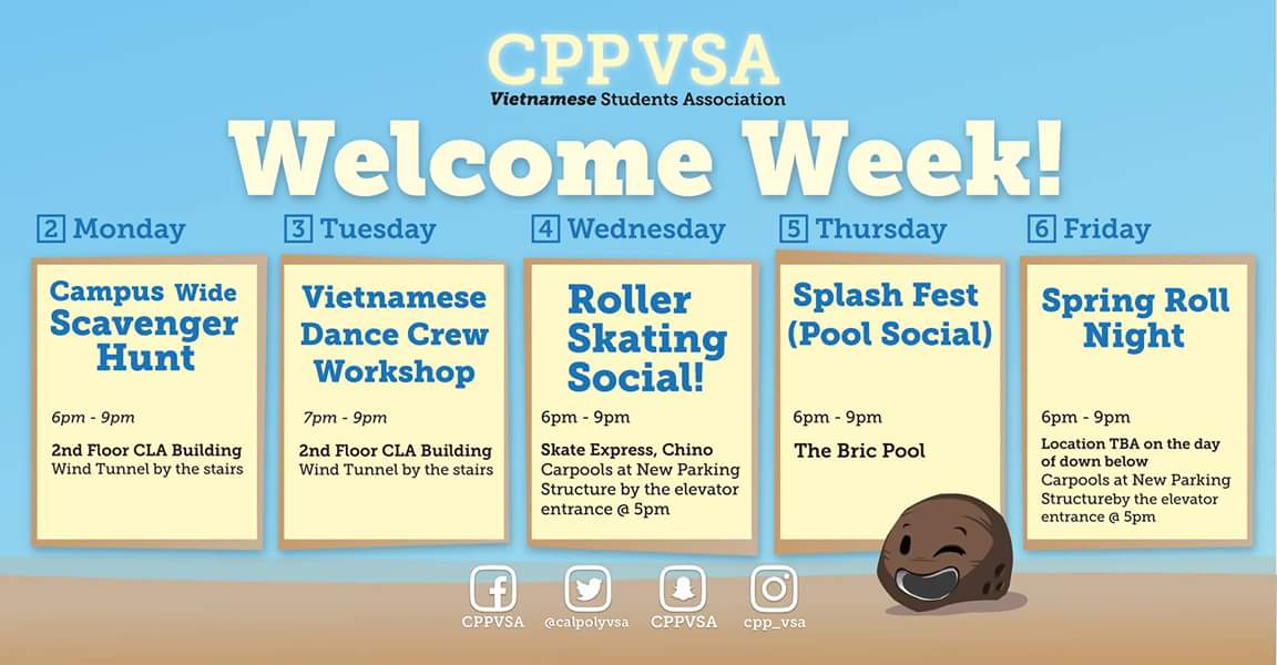 calpolyvsa's tweet photo. โกWELCOME WEEK IS THIS WEEK (Oct 2-6)!!โกCome hang out with your fave club, #CPPVSA!
โฌ๏ธEvent Pageโฌ๏ธ
https://t.co/p9vvu3Ried https://t.co/cWxCJHGpwC
