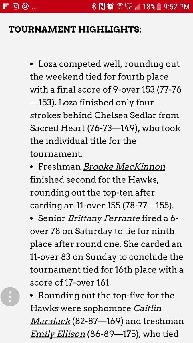 Congrats to Brooke MacKinnon from Chatham playing  <a href="/HartfordHawks/">Hartford Hawks</a> golf team.  1st top ten in her NCAA career.  <a href="/CKSSHawks/">CKSS Hawks</a> #ckont @CKXS