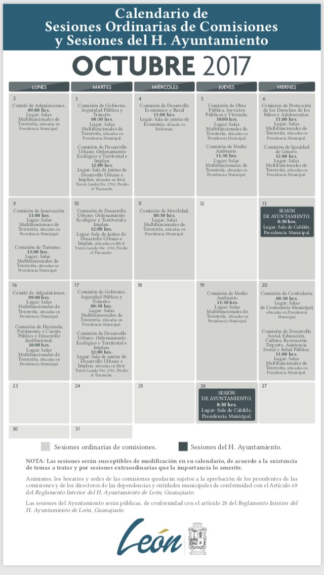 _JorgeCabreraG's tweet photo. Te comparto el calendario de Comisiones y Sesiones Ordinarias del H. Ayto. del mes de Octubre #Transparentando https://t.co/G6Tr1656Qs