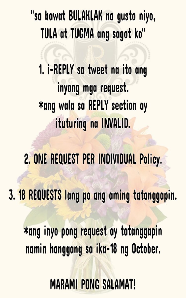 #ALDUBTheBlurredPic
PANGALAWANG KATEGORYA: Bigyang KWENTO ang BULAKLAK na gusto niyo

*dito mismo irereply ang mga request na bulaklak