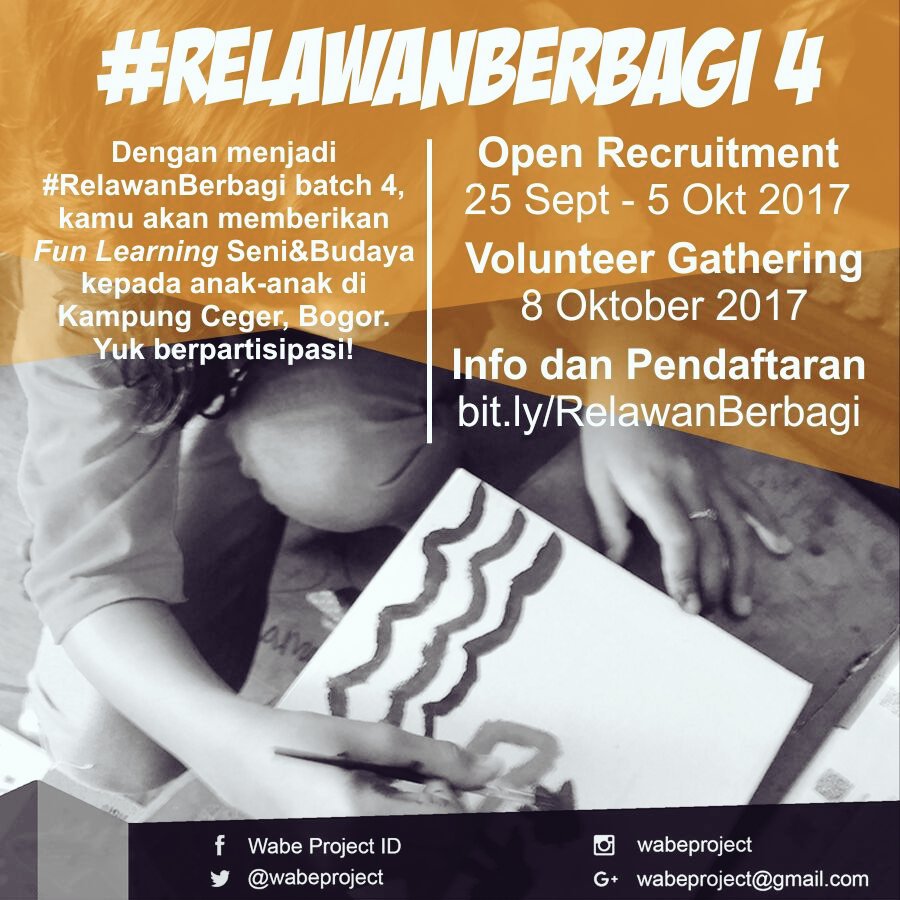📢 Hai buat kalian yg menyukai dunia Seni &amp; Budaya, Yuk berbagi ilmu Seni &amp; Budaya utk adik2 di Kp. Ceger dgn menjadi bit.ly/RelawanBerbagi