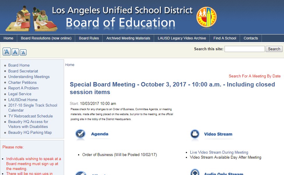 TheDifrntDrmr's tweet image. The #LAUSD Board has a special Board meeting set for Tuesday but has yet to publish an agenda. #BrownAct?