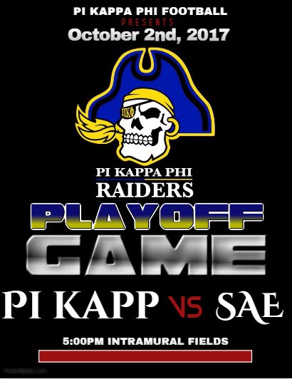 PiKappUpstate's tweet photo. Tomorrow starts the 2017 playoffs! 5:00pm at the Intramural Fields against SAE https://t.co/JBJjBCx2bv