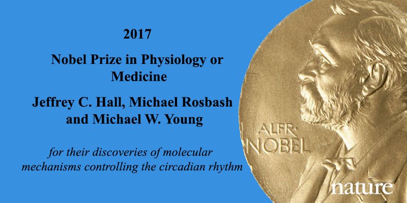 Nature's tweet photo. 2017 #NobelPrize in Physiology or Medicine awarded to Jeffrey C. Hall, Michael Rosbash and Michael W. Young https://t.co/2OAlck8SES