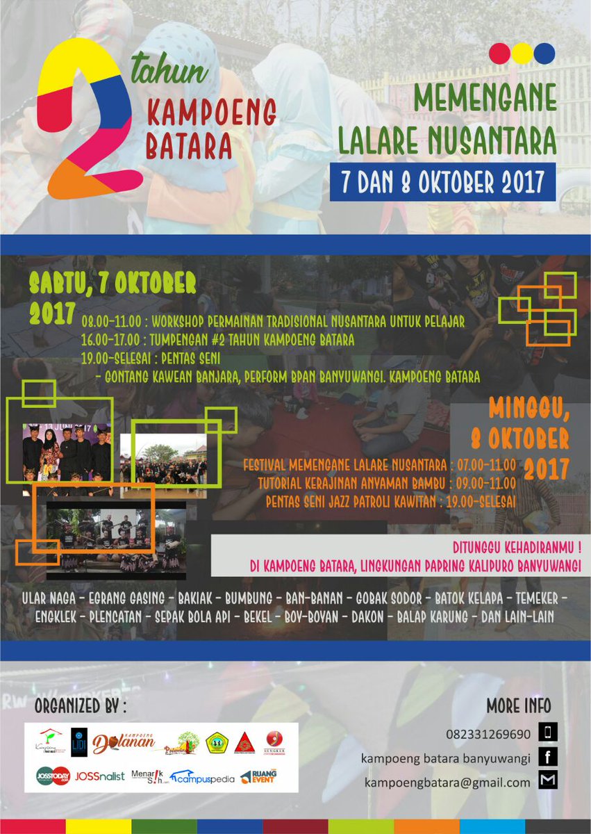EventBwi's tweet photo. NEXT! Memengane Lalare Nusantara. 7-8 Oktober di Lingk Papring @kampoengbatara @kalipuro03kec @banyuwangi_kab #EventBwi https://t.co/NEVZlLay2v